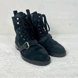 ALLSAINTS Donita Combat Dark Blue Suede Boots Gunmetal Women's Size US 8 / EU 39